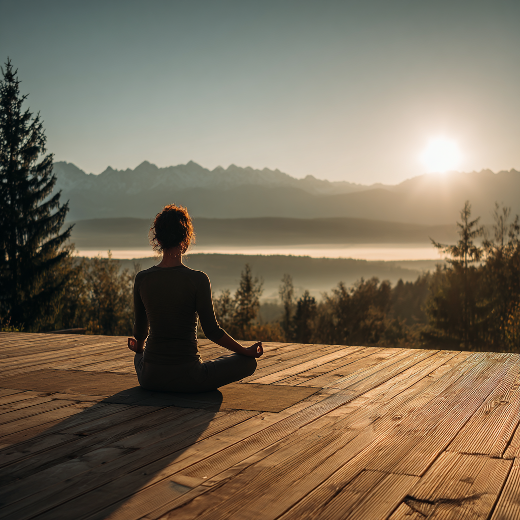Жінка практикує йогу на заході сонця